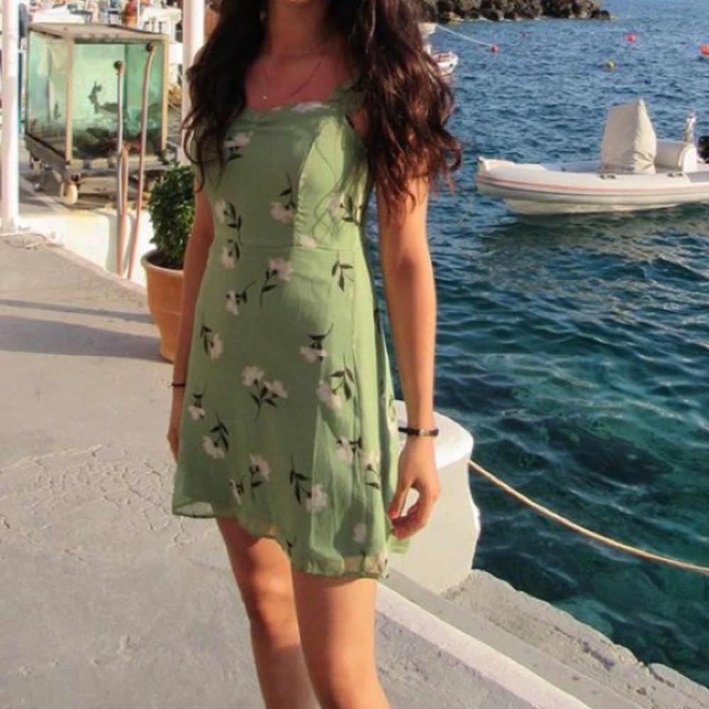 All in Favor Green Floral Mini Dress Size XS